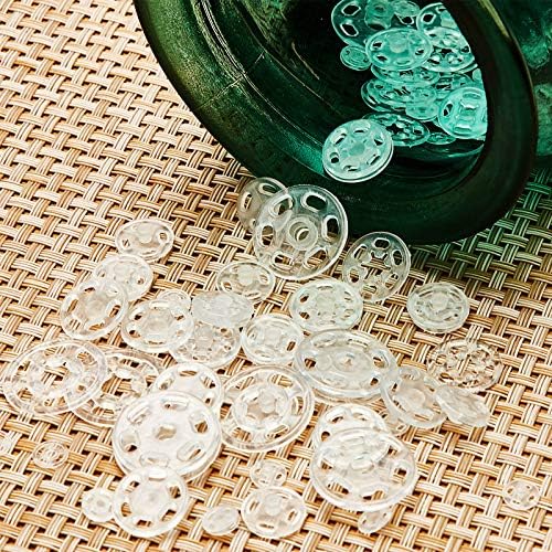 Chuangdi 100 Pairs Press Studs Snap Fasteners Sew on Fasteners Invisible Plastic Buttons for DIY Clothes Buttons Shirt Sew-on Buttons, 7 mm, 12 mm, 15 mm, 21 mm (Clear Color)