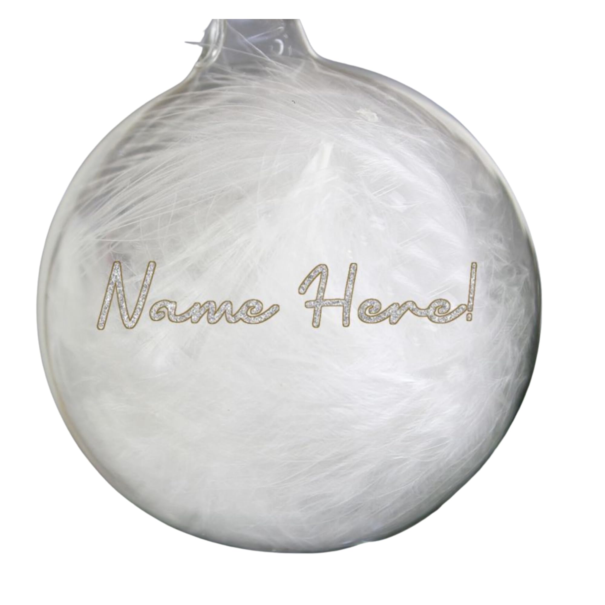 Caleli Gifts Clear Personalised Silver Glitter Name Feather Glass Bauble