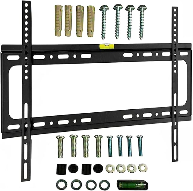 TV Wall Mount 32-70 Inches, Ultra Strong Slim Fixed TV Bracket, Heavy Duty Super Strong TV Wall Mount with Wall Fixing Kit for Flat Curved Screen TV LED LCD OLED, and Plasma Up to 50Kg Weight Capacity
