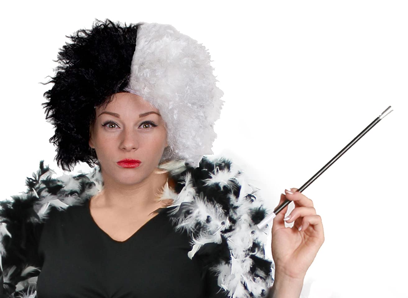 Buy Cruella Fancy Dress Set Evil Dog Lady 50/50 Style Black & White Wig