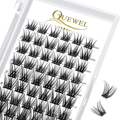 QUEWEL Cluster-Lashes 72 Pcs Individual-Lashes Thin Stem C/D Curl 8-16mm Length DIY Eyelash Extension False Lashes Individual Natural&Mega Styles Soft for Personal Makeup Use at Home (Mega-D-MIX8-16)