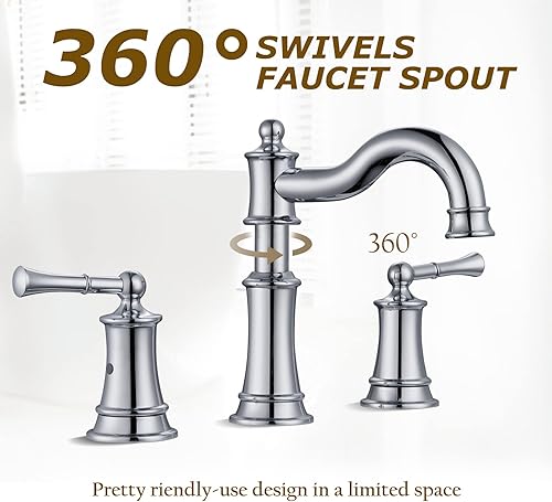 Miniatura 6 de WINKEAR Grifo romano para fregadero de baño, 3 agujeros, cromado, 2 asas, instalación generalizada de montaje en cubierta de 8 pulgadas con