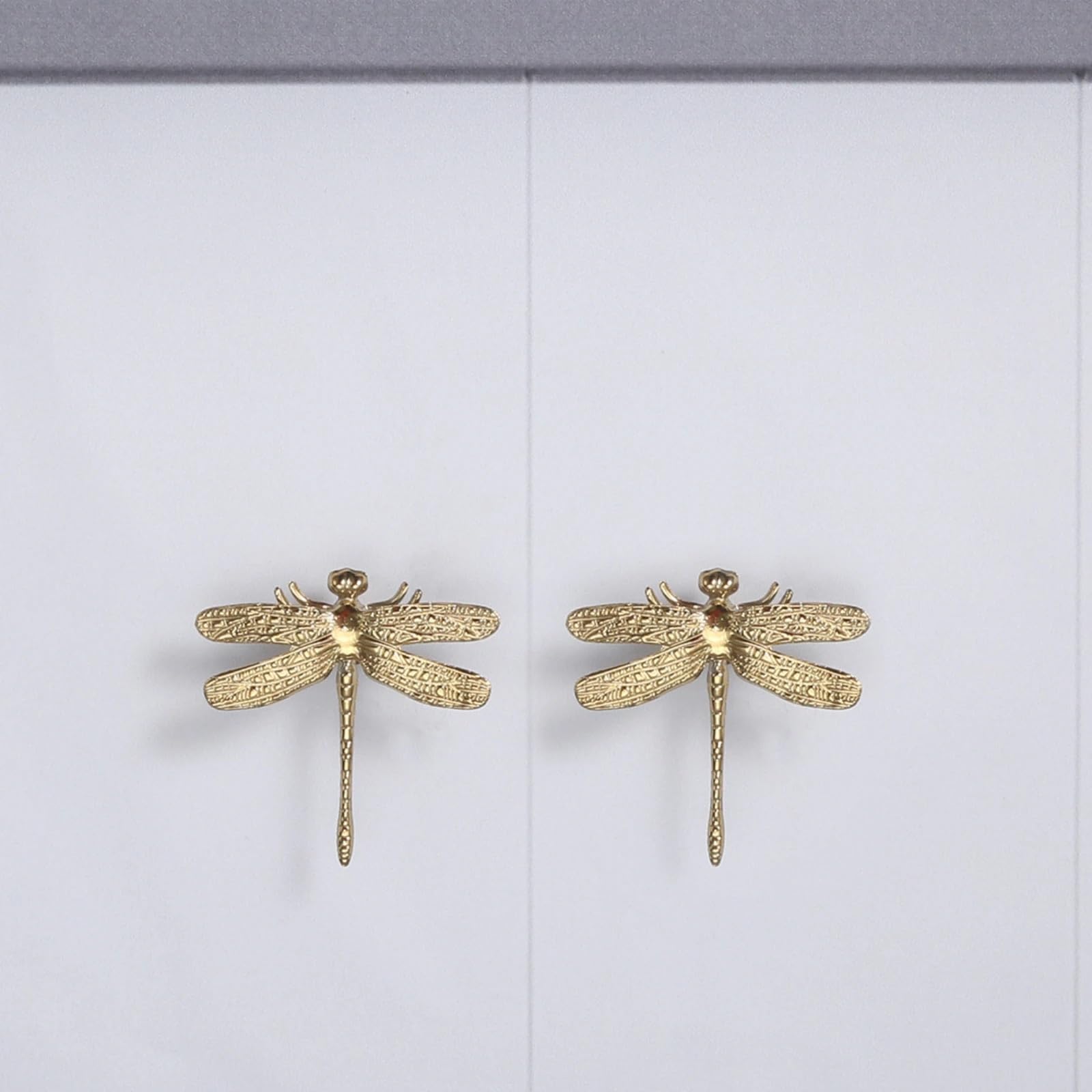 WYHONYG Brass Furniture Door Handles and Knobs Dragonfly Feather Shaped Kitchen Cupboard Cabinet Closet Pulls Handle Dresser Drawer Knob