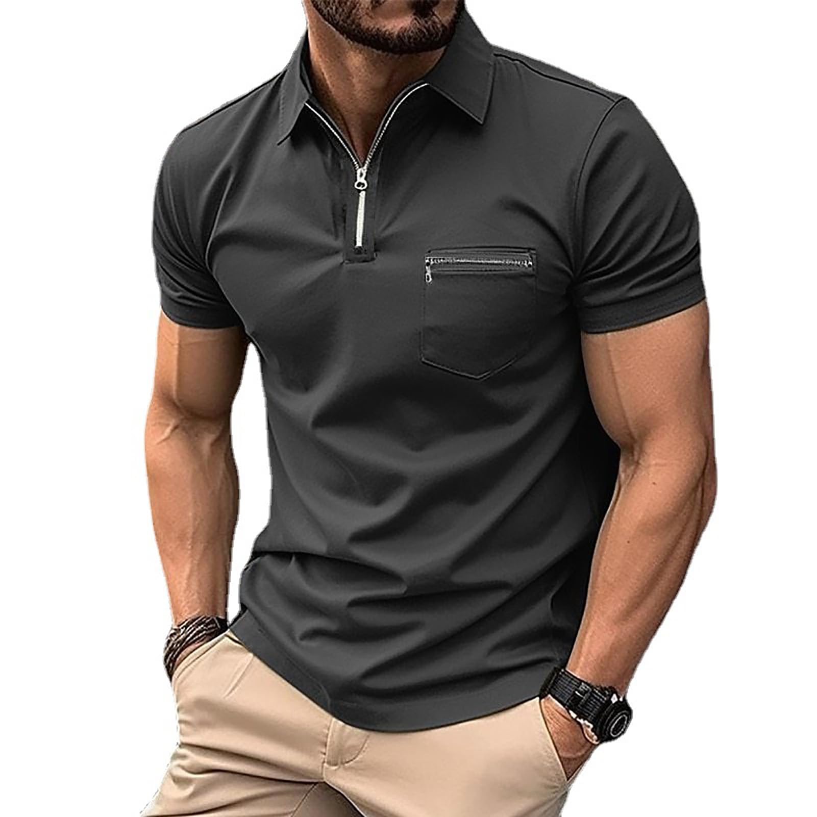Men’s Classic Polo Shirt Casual Short Sleeve Plaid Splice T-Shirts Regular-Fit Business&Golf Polo Shirts