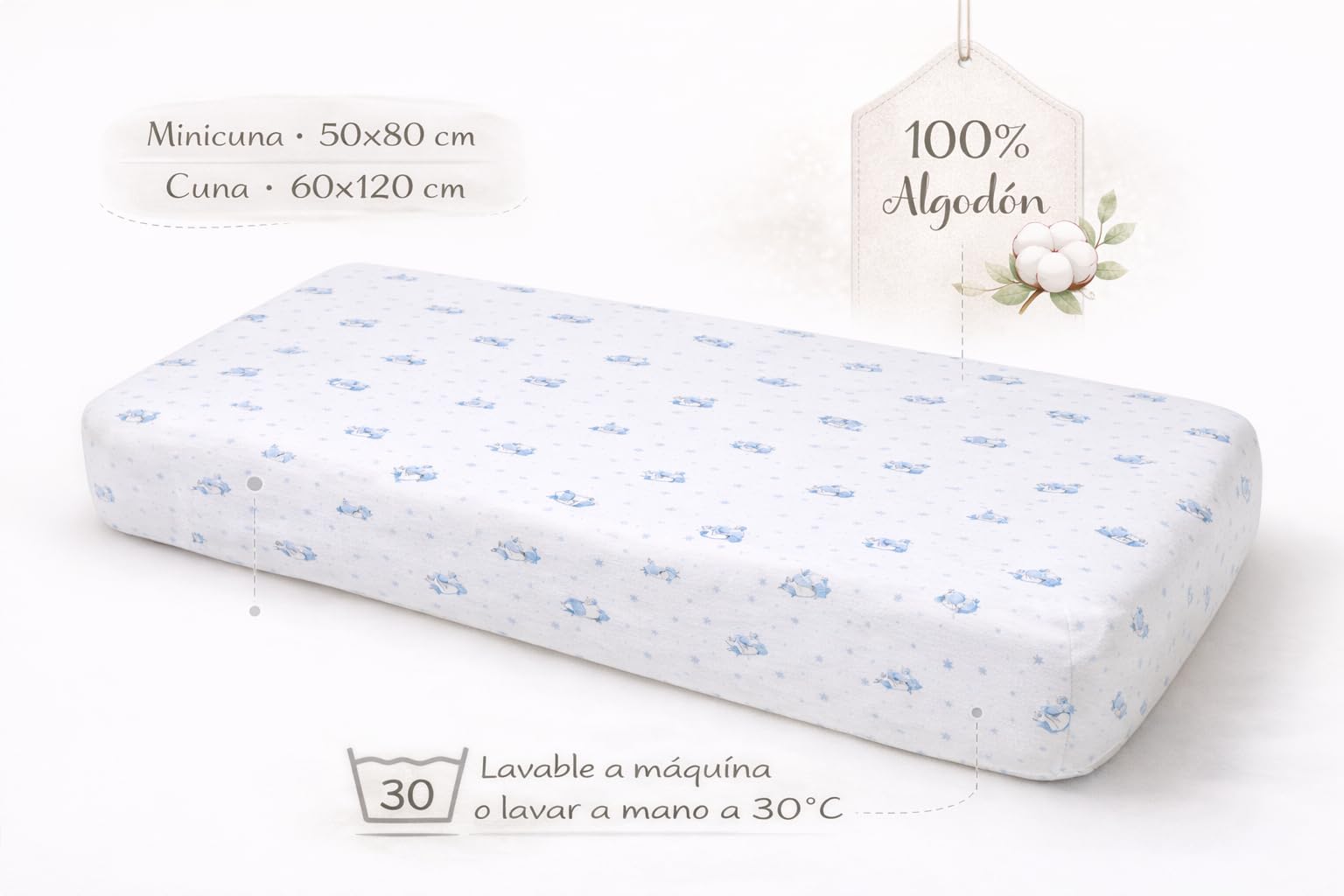 TRAMAS+ Set di Lenzuola per Culla e Miniculla, Lenzuola 100% Cotone Super Morbido per Bebè, Tessili per Cameretta 3 Pezzi con Disegni Allegri - Culla - 60x120 cm, Caballitos - 5