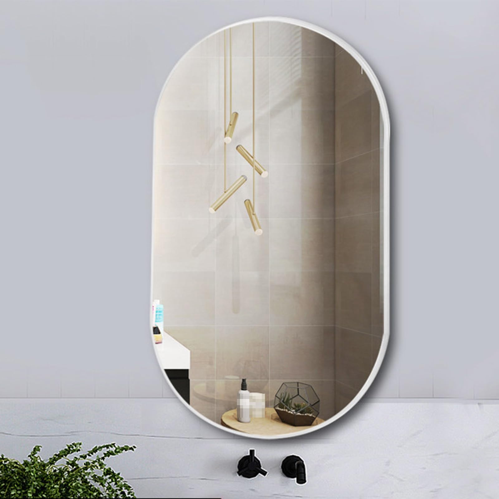 QICBYING Oval Bathroom Mirror, Tempered Glass Wall Mounted Mirror, Bathroom Vanity Mirror Without Distortion Hanging Horizontally or Vertically For Bedroom, Entryway, Living Room(White,50x80cm)