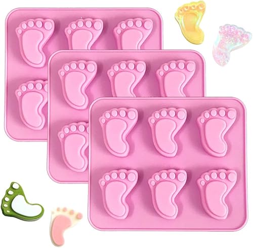 3 moldes de silicona para jabón con forma de huellas, barras de loción antiadherentes, bandeja para cubitos de hielo de gelatina, bandeja para