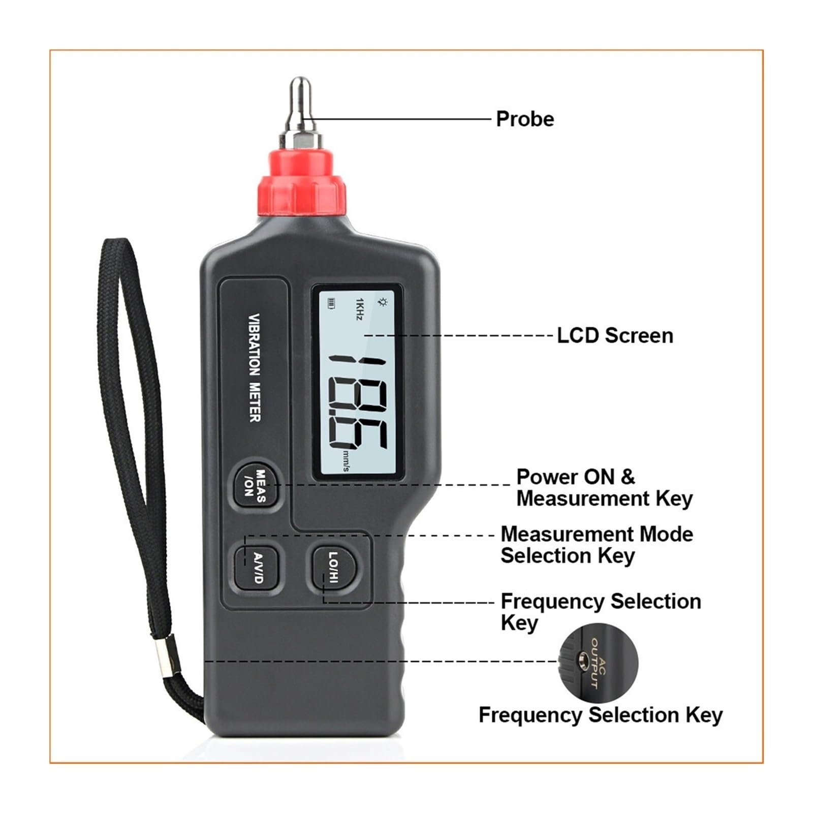 medidor de vibraciones, Medidor de vibración portátil WT63A, medidor digital alta sensibilidad, analizador, comprobador con retroiluminación LCD