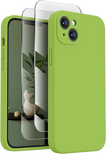 FireNova Funda diseñada para iPhone 13, funda de silicona mejorada protección de cámara con 2 protectores de pantalla, forro interior de microfibra