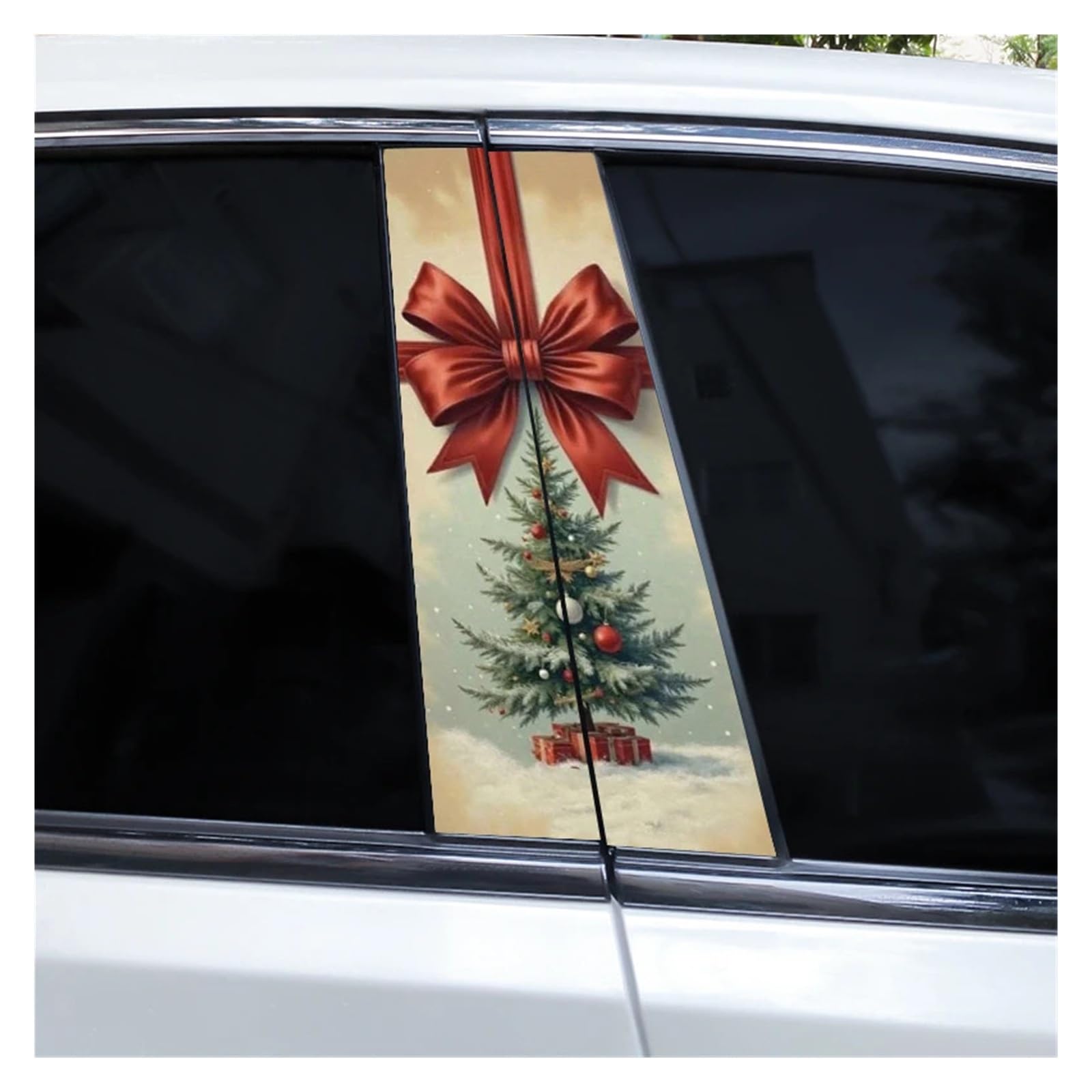 Car Side Decals 2pcs Christmas Bow Cedar Blue Butterfly Gift Tree Car Doorpost Vinyl Decal Sunscreen Self-Adhesive B-Pillar Stickers(Style Q)