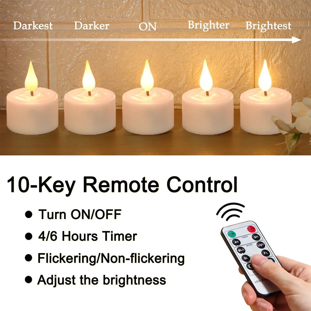 Lumini ricaricabili con telecomando e base di ricarica, 12 candele LED senza fiamma, funzionamento a batteria, candele votive a LED tremolanti con timer per Halloween, Natale, matrimonio
