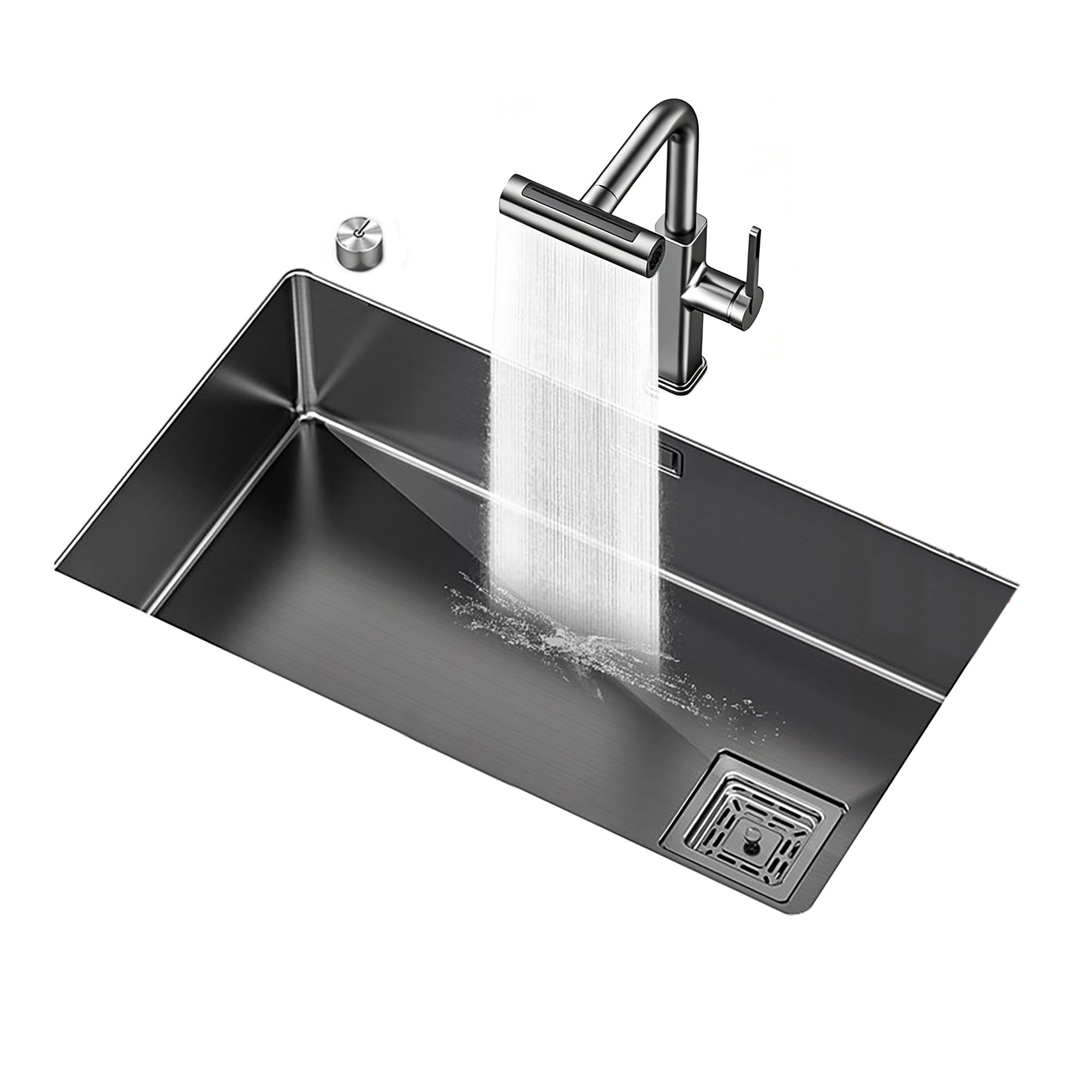 SC Kitchen Sink, Multi-Functional Stainless Steel Sink with Waterfall Faucet and Drain Control Button, Suitable for Dining Room(75cm)