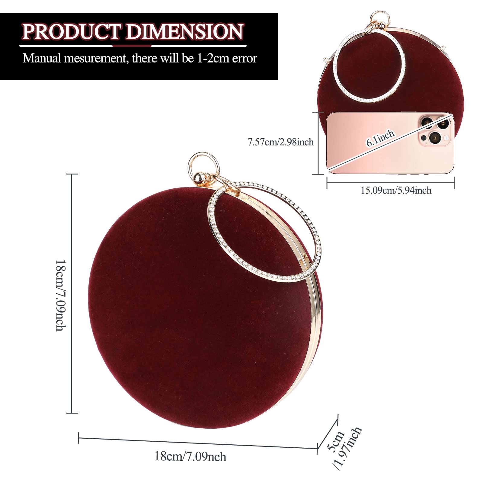 Selighting Pochette rotonda in velluto da donna, borse da sera formali | Pochette in velluto per matrimonio, ballo di fine anno, cocktail party