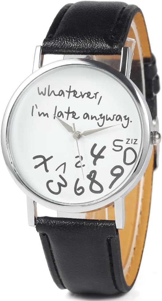 Whatever I'm Late Anyway Womens Watch Jumbled Numbers Shows Numbers Falling Off Leather Strap