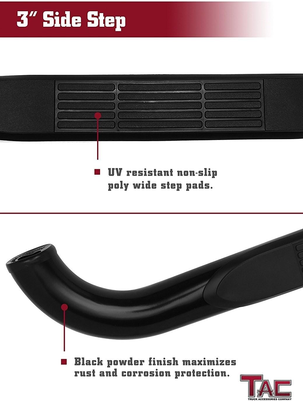 TAC Side Steps Compatible with 1988-1998 Chevy/GMC C/K Regular Cab | 1995-1999 Chevy Tahoe/GMC Yukon 2 Door | 1992-1994 Chevy Blazer 2 Door (Excluded ZR2) Pickup Truck 3" Nerf Bars Running Boards