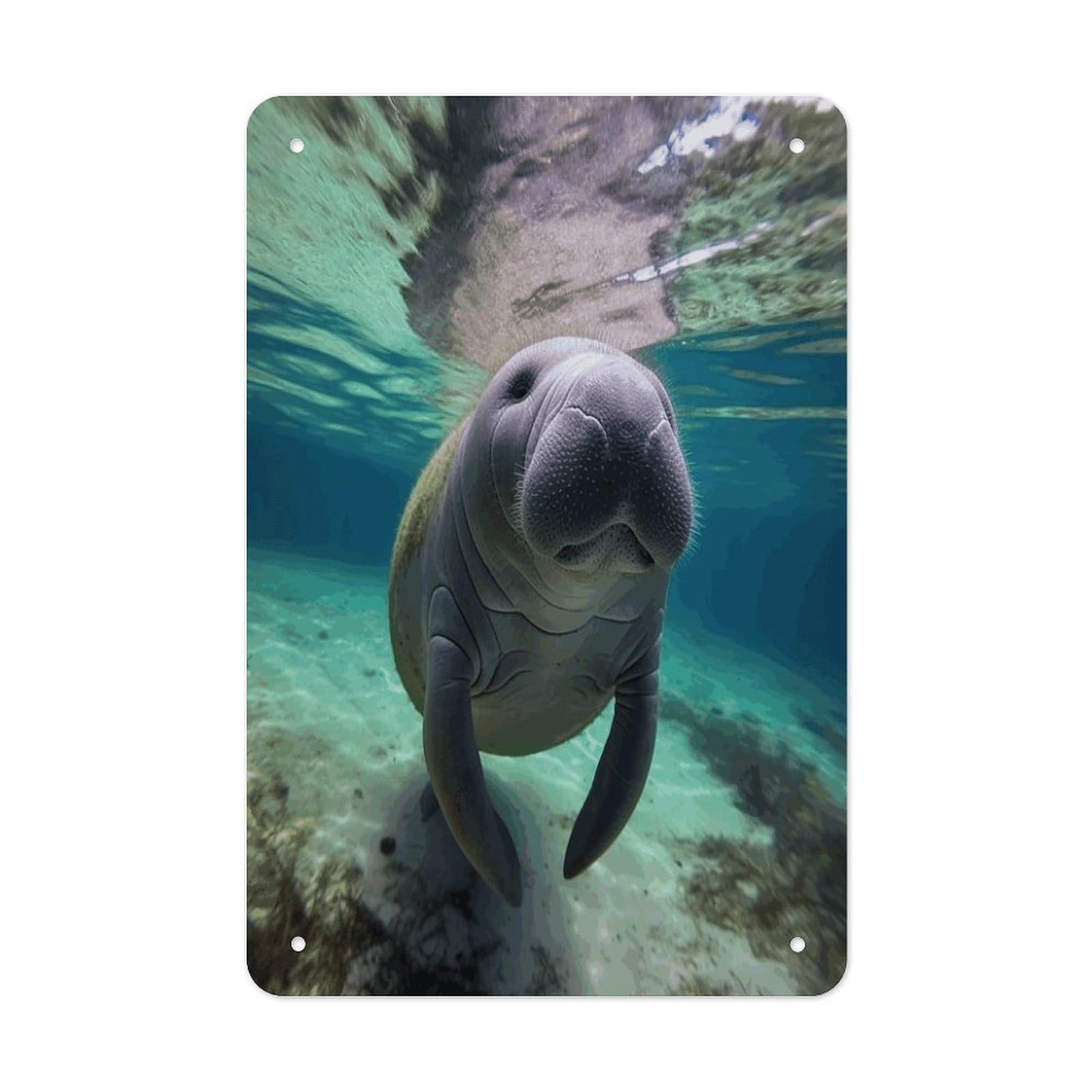 VstaDank Cute Sea Animal Manatee Metal Tin Signs Personalized Wall Art Prints Decoration Art Poster Funny Vintage Tin Sign Iron Sheet Painting Metal Signboard Decor Painting for Wall Decor