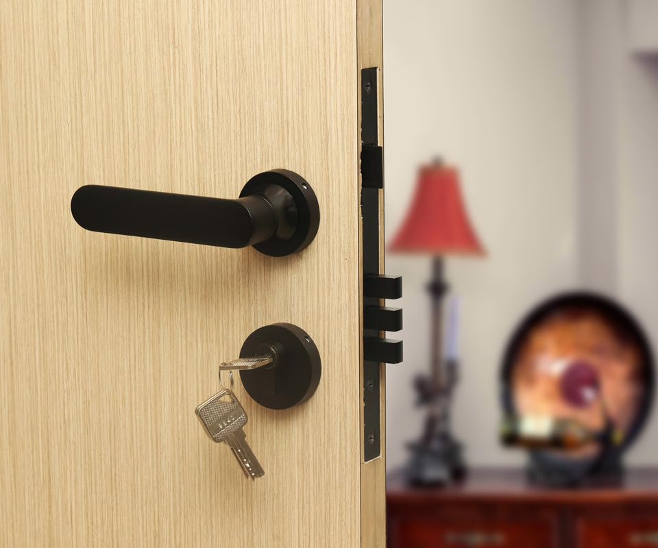 FIT N FORGET Heavy-Duty Mortise Door Lock Set with Handle and 3 Brass Keys | Main Door Lock for Home, Office, Hotel Doors, Bedroom Doors|Black Finish 158 (B0CH6VZMB8) Amazon Price History, Amazon Price Tracker