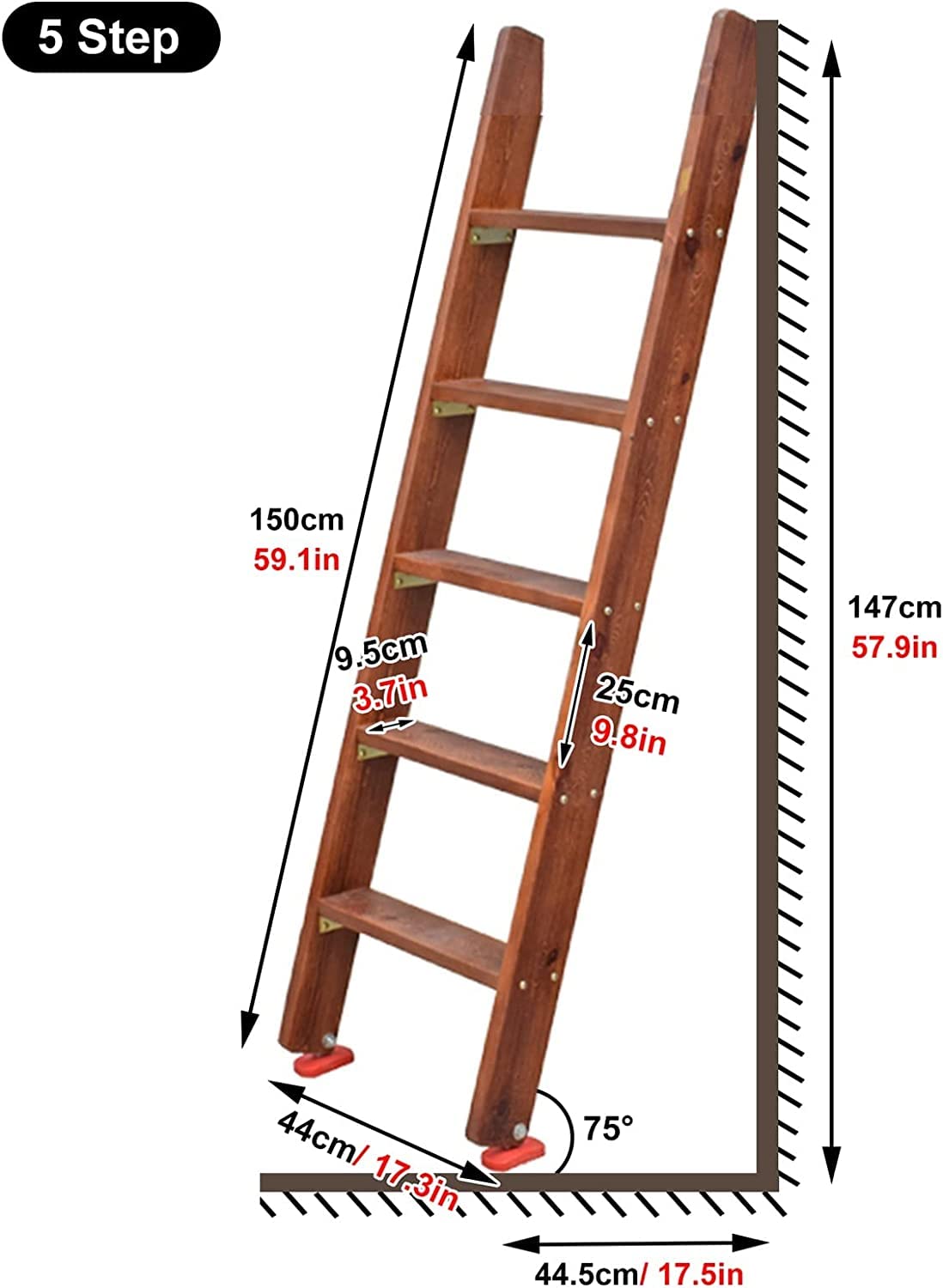 Amazon｜ベッド 階段 木製 梯子 二段ベッドはしご 123cm / 147cm 上昇