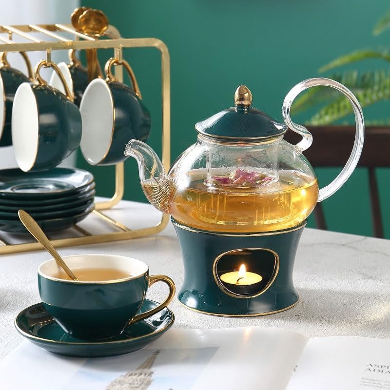 Green Ceramic Heated Fruit Tea Cups Family Gathering Afternoon Coffee Cup Set