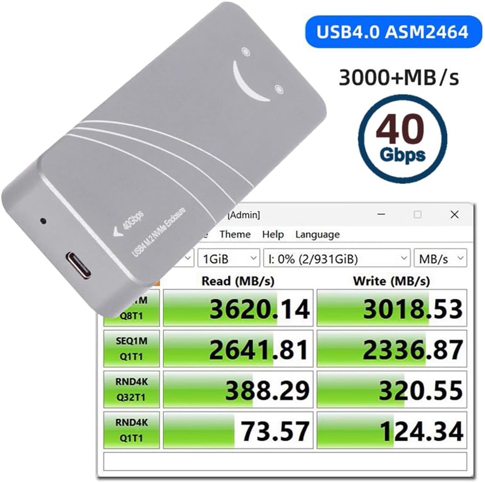NFHK Type-C USB4 40Gbps to PCI-E 4.0 X4 SSD NVME NGFF M-Key Enclosure USB-C 20Gbps ASM2464 Chipset
