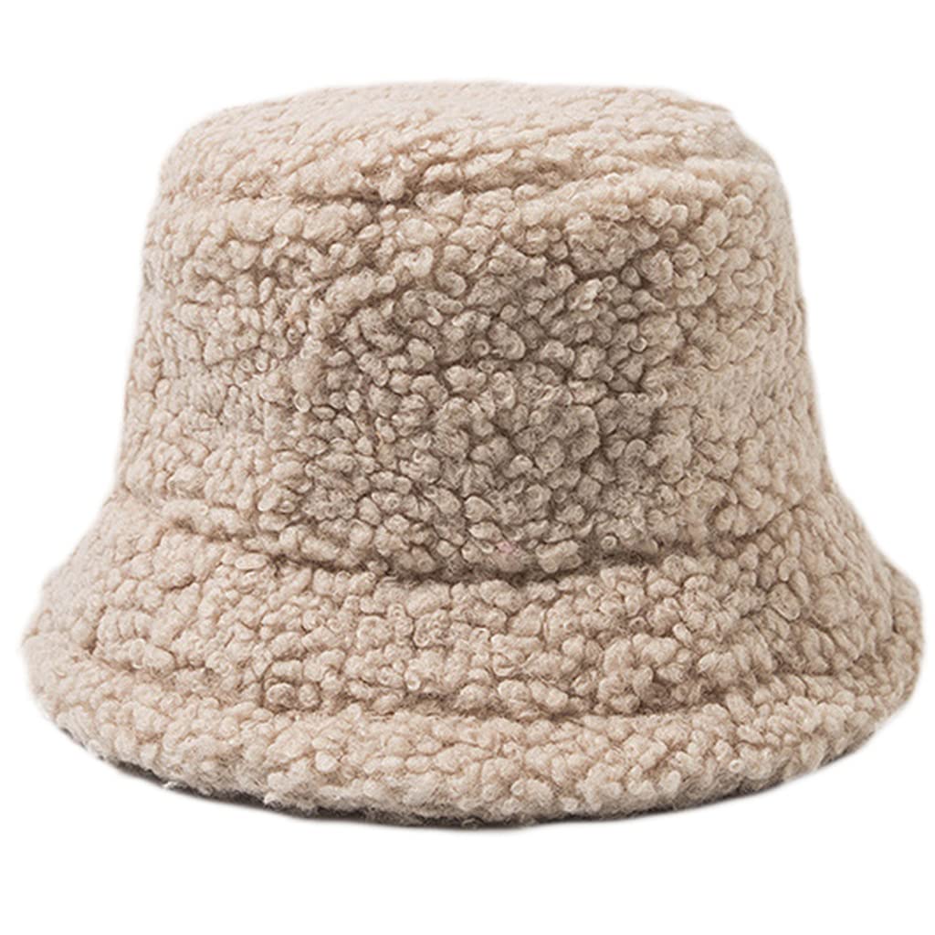 sodeber Lamb Wool Bucket Hat Plush Fisherman Caps Autumn & Winter Warm Basin Wide Brims