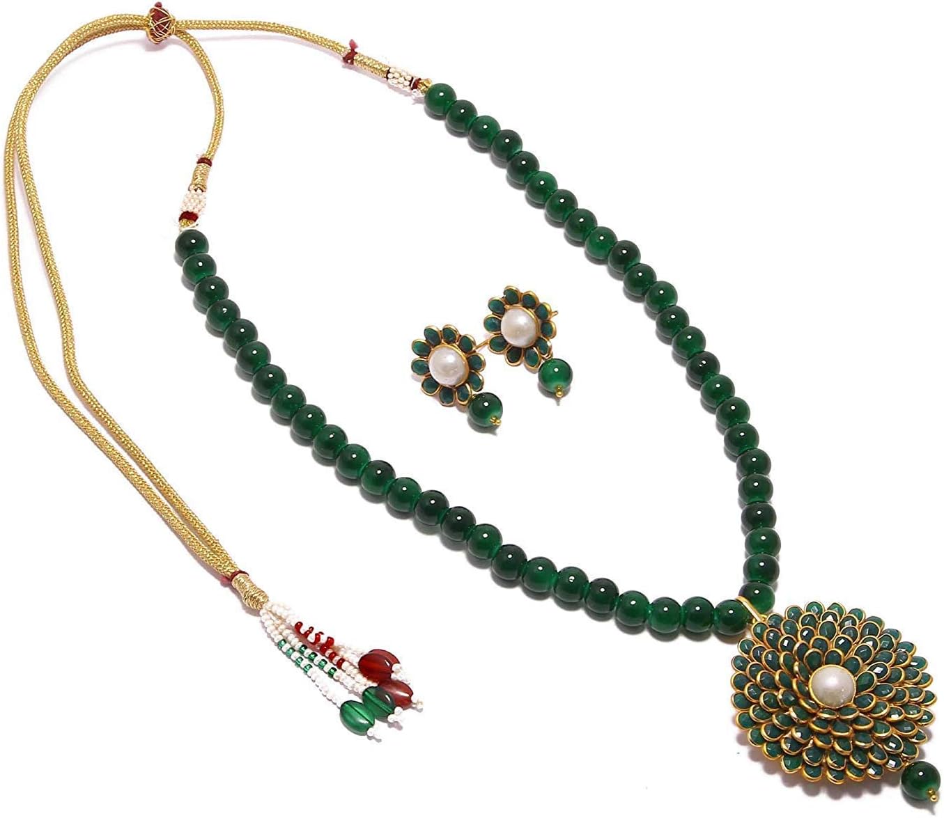 Simaya Fashionista New Fashion Green Colour Pachi Pearl Necklace Set With Tops Earring For Girls & Womens (SF942)