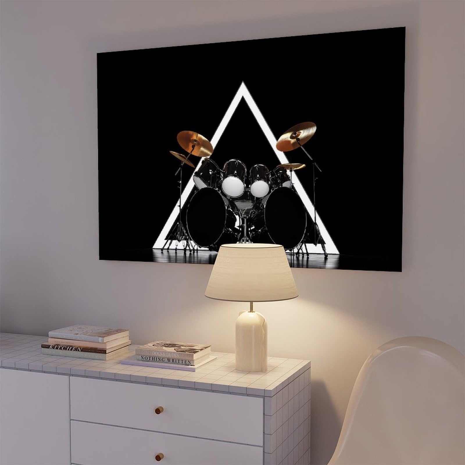 Set di tamburi su tela, decorazione moderna a triangolo per sala musicale, poster per camera da letto, decorazione per ufficio, camera da letto, regalo, 61 cm di lunghezza x 91,4 cm di larghezza