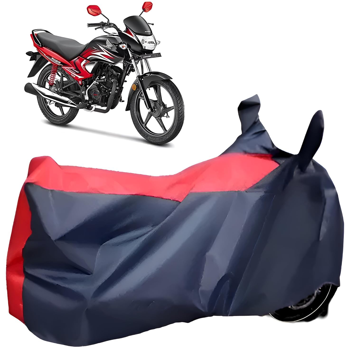 All Weather Protection Compatible with Honda Dream Yuga Two Wheeler Cover | for All Bikes Cover, Scooty Cover, Scooter Cover, Motarcycle Cover |100% Waterproof | Mirror Pocket | Red & Blue-picture-17