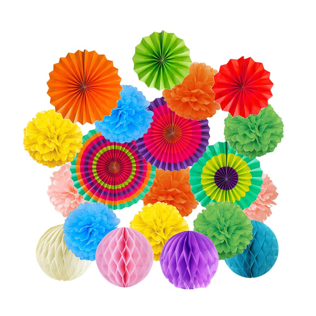 Toyvian Layout Decor Showcase Ceiling Decoration Paper Flower Ball Paper Fan Kit Paper Flower Ball Honeycomb Ball Kit Honeycomb Ball Paper Fan Flower Set for Mall Party Home Colorful 19PCS
