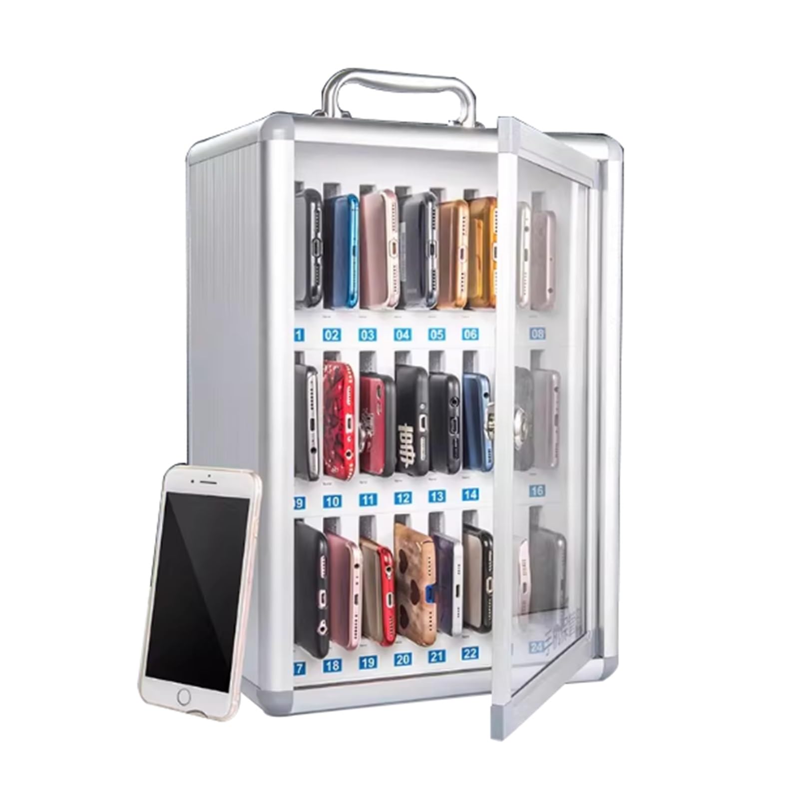 Cell Phone Locker, Portable Phone Storage Cabinet, Transparent Locking Multi Compartment Mobile Phone Storage Box for Schools Classroom(34x22x34cm)