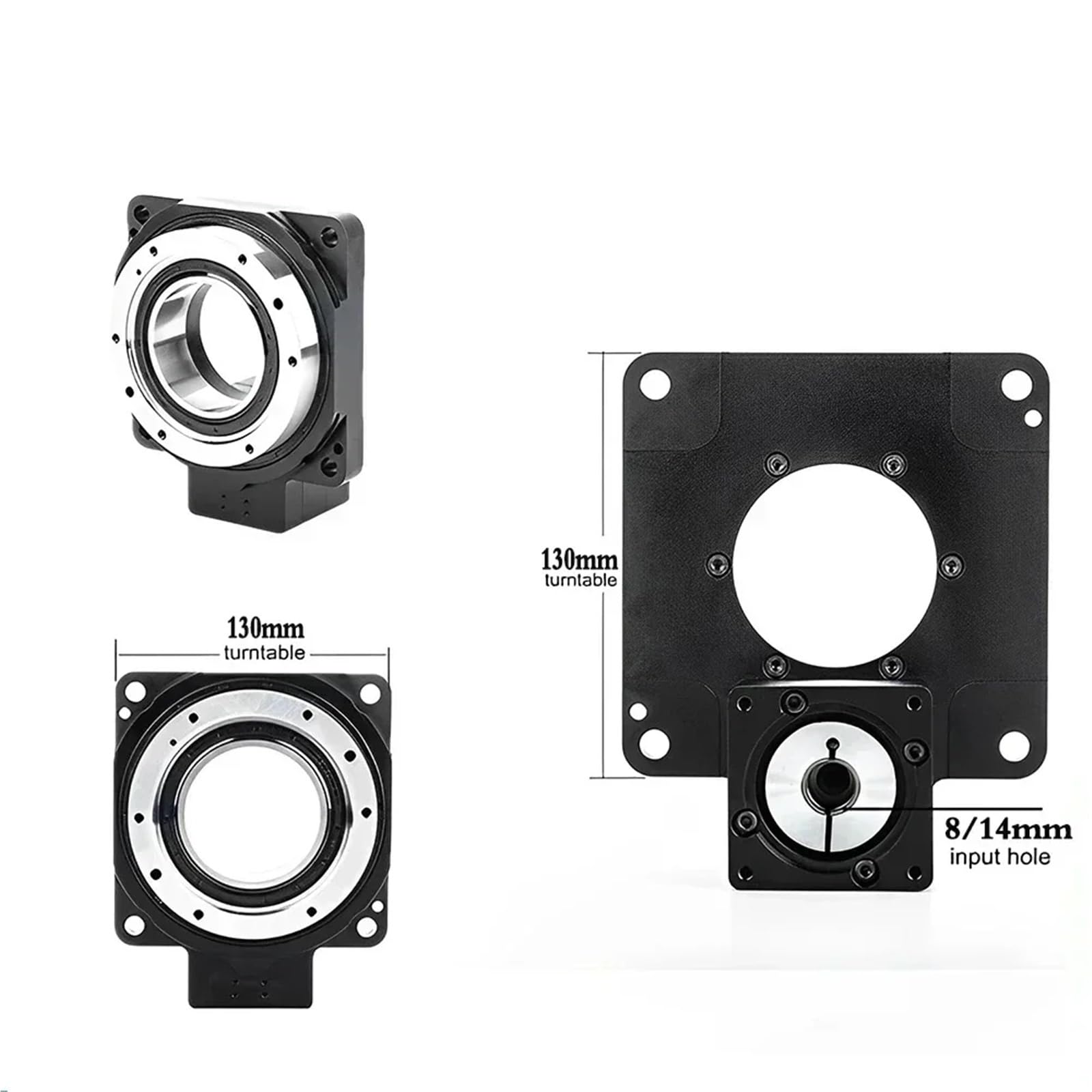 1 x Nema23 130 mm Hohlraum-Rotationsplattform mit Kegelradgetriebe (Verhältnis 70 to 1,14 mm Input-Nema34)