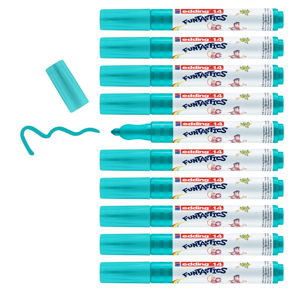 edding 14 FUNTASTICS, 10 colouring pens for children, turquoise, round nib 3 mm