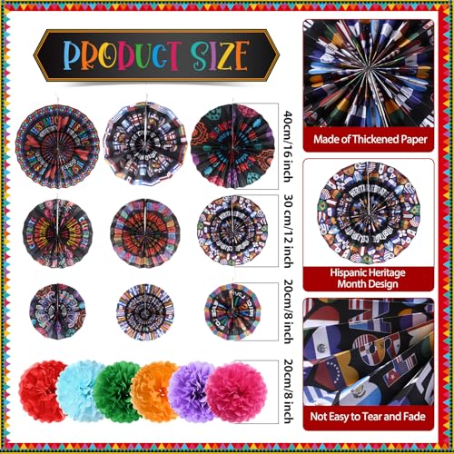 Image of Outus 21 Pcs Spanish Classroom Decorations Spanish Hanging Fans Latin American Paper Fans National Hispanic Heritage Month Hanging Decor Bulletin Board Classroom Decor for Ceiling Wall Home