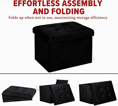 Miniatura 84 de LINMAGCO Taburete otomano plegable con bolsillo lateral, moderno, corto, sofá, tela de lino, 17 x 13 x 13 x 13 (color azul niebla) azul (Fog