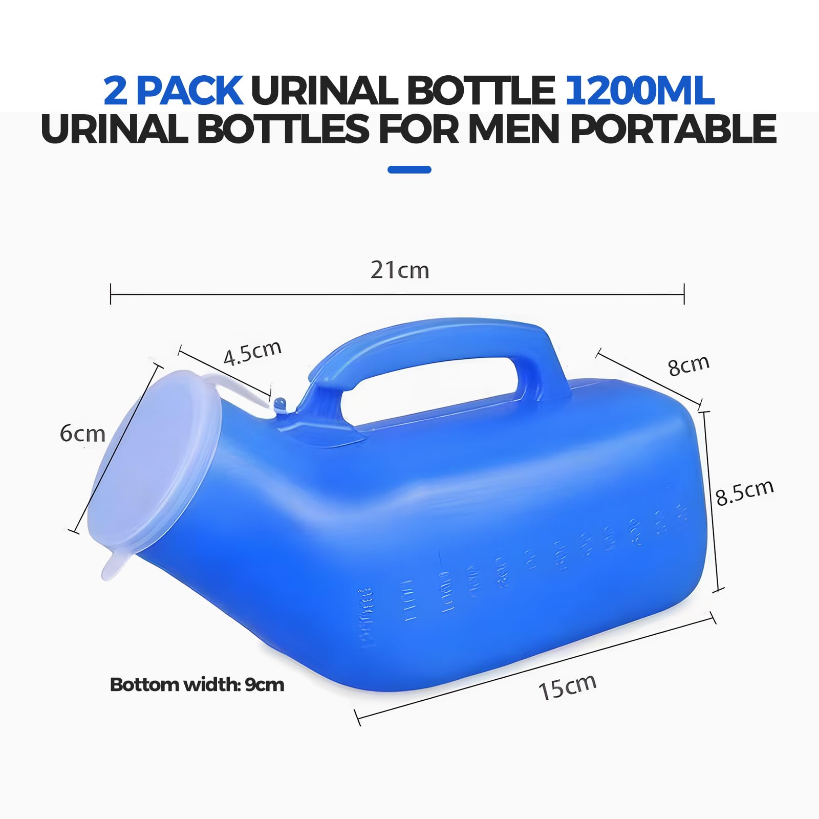 2 Pack Urinal Bottle 1200ml/34 Ounce Portable urinals, Urinal Bottles with Lid, Male Urine Bottles - Image 3