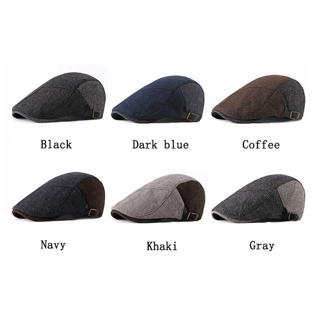 Men's Winter Worsted Felt Newsboy Flat Cap Splicing Herringbone Cabbie Driving Hat Fleece Lining Ivy Gatsby Hat (Khaki)