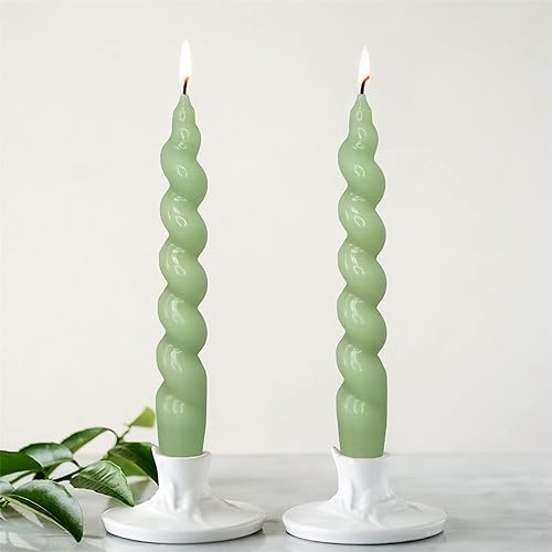 Miniatura 4 de Velas cónicas en espiral verde  Velas cónicas cortas de 7 pulgadas, velas torcidas sin perfume para decoración de mesa de cena, fiestas, bodas,