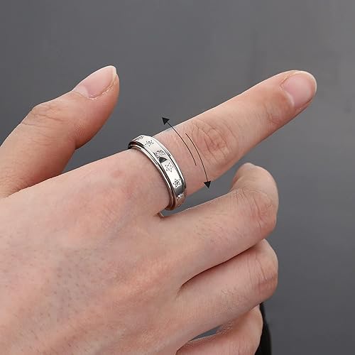 Miniatura 2 de MUSECLOUD Anillo giratorio de plata de ley 925, anillo giratorio de luna y estrella para la ansiedad para mujer, chapado en oro blanco, banda de