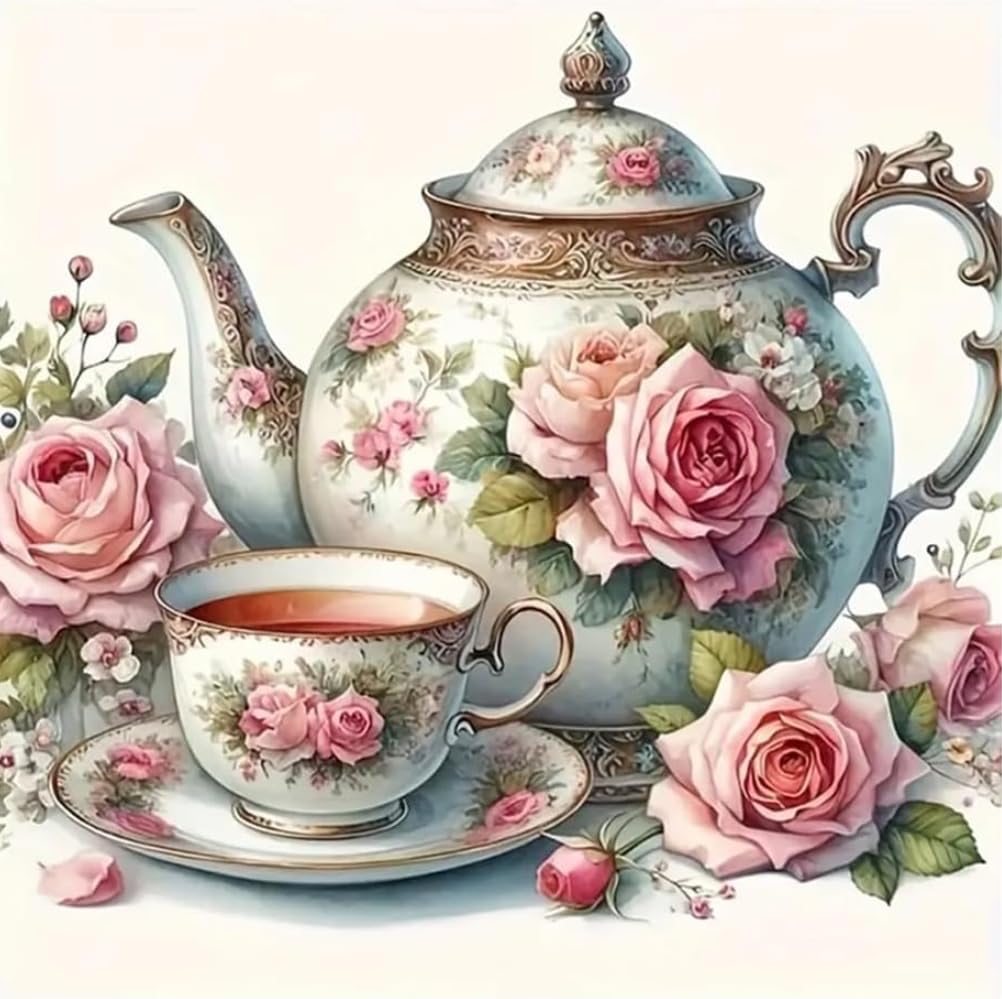 NAHUIGOOD Beginners Cross Stitch kit,Rose teapot 11CT40x50cm,11CT Cross Stitch for Creative Home Décor,Needlework Kit for Adult Beginners,