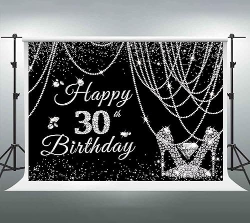 Miniatura 10 de DIZHI Cartel de feliz cumpleaños número 40 para mujer con purpurina de perlas plateadas, cortina de tacones altos de diamante, decoración de fiesta,