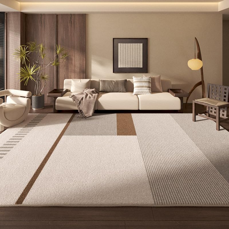 Alfombra de pelo corto 130x190 cm geométrica marrón antideslizante para dormitorio y salón