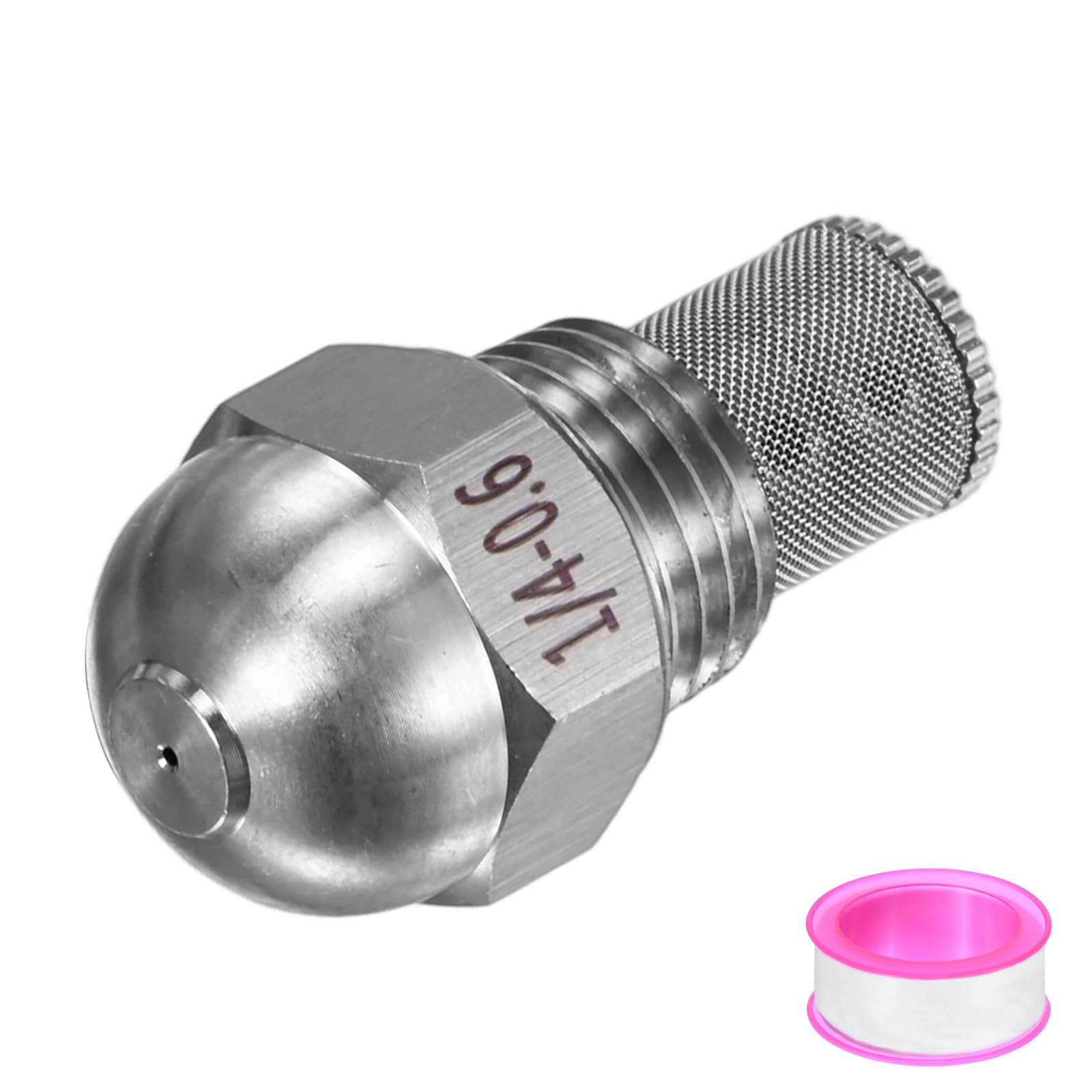 M METERXITY 1-Pack Misting Nozzles, 1/4 BSPT Male Thread 304 Stainless Steel Full Cone Spray Tips with Sealing Tape for Mister Cooling System, Filter Spray Tip [Silver Tone, 0.6 Pore]