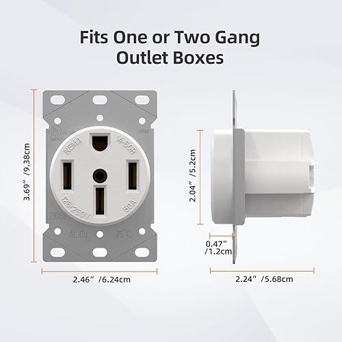 Miniatura 5 de ELEGRP White - Receptáculo para estufa de horno de 50 amperios y 125250 V, toma de corriente de montaje empotrado, NEMA 14-50R, receptáculo de rango