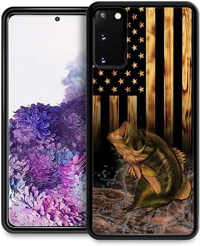DJSOK Funda compatible con Samsung Galaxy S20 FE, diseño de madera con diseño de peces de bandera estadounidense y funda protectora de silicona suave