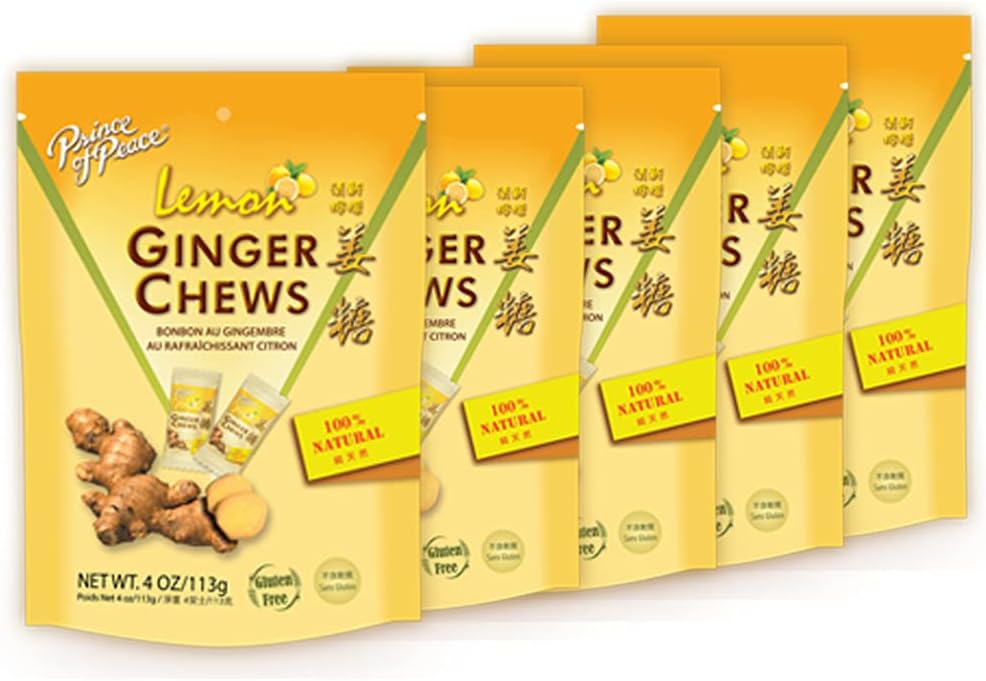 Ginger Chews With Lemon, 4 oz. ? Candied Ginger ? Lemon Candy ? Lemon Ginger Chews ? Natural Candy ? 5 Pack