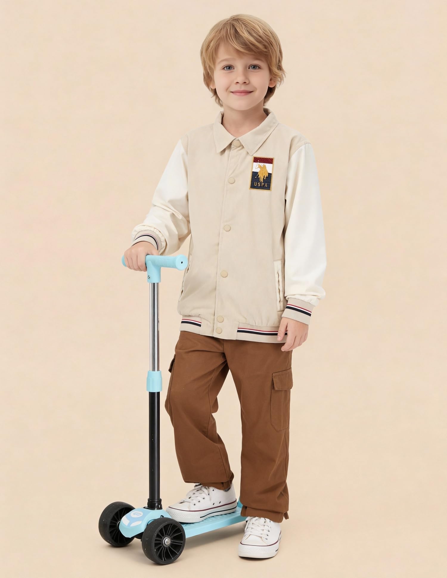 Uspa Kids Boys Colourblocked Brand Embroidered Reversible Jacket (UKJCK0333_Beige_8-9 Years) 4