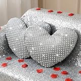 AceOrbit 2 Pcs Silver Heart Pillows Rhinestones with Sparkles Faux Crystal Pearls on Velvet Throw Pillow Glitter Heart Cushion for Wedding Decoration Bed Sofa Mom Birthday Gifts, 13.8 x 11.8 Inch