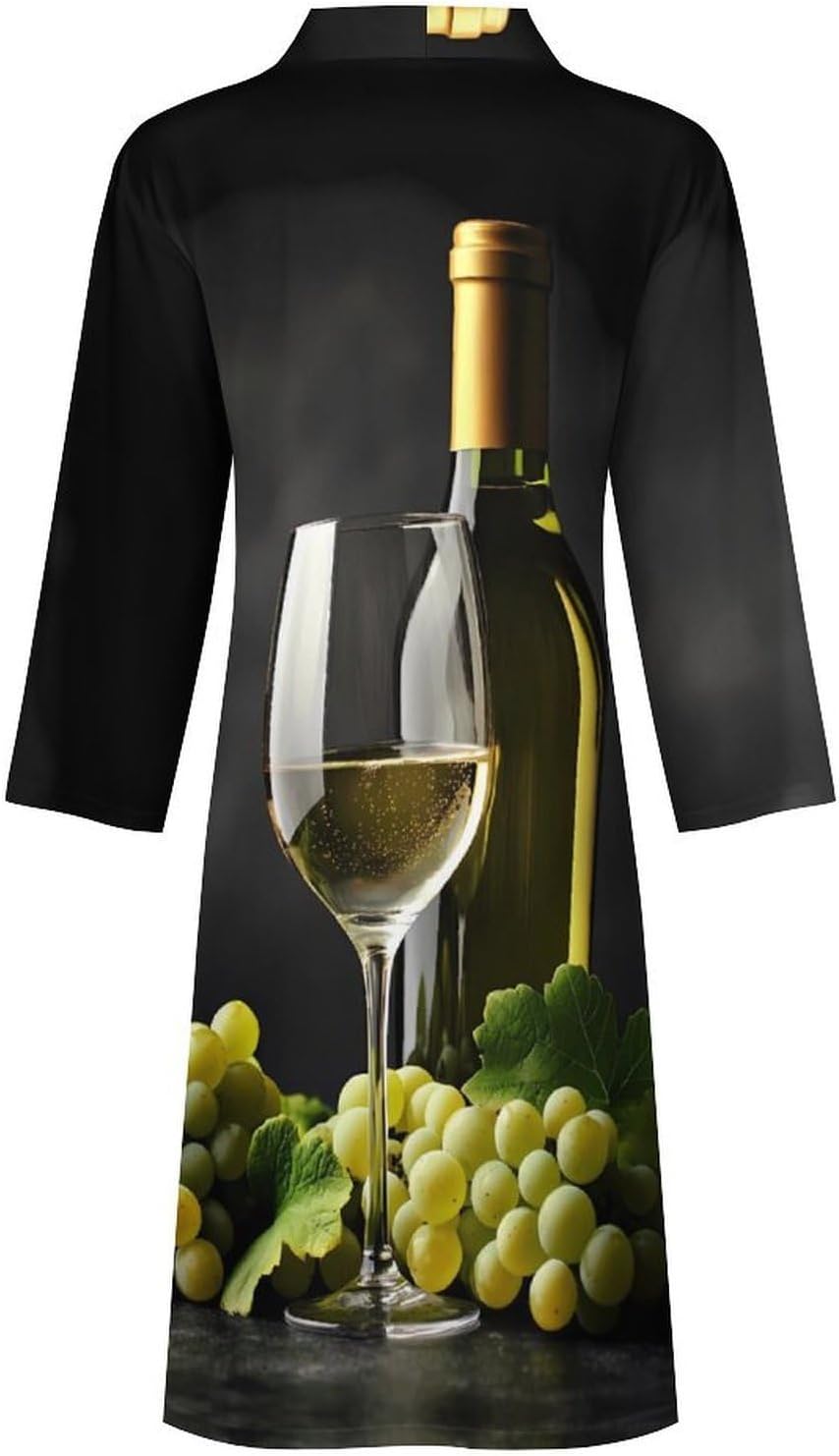 Wine Glass And Green Grape Mens Robe Long Bathrobe for Women Bath Robes Lightweight Soft Printed Sleepwear