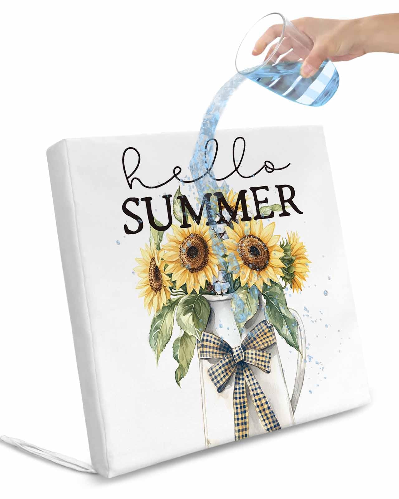 2 Pack Summer Sunflowers Waterproof Cushion Covers with Ties, Outdoor Patio Chaise Lounge Chair Seat Cushion Slip Covers Replacement(Only Cover) Spring Botanical Floral Flowers 20