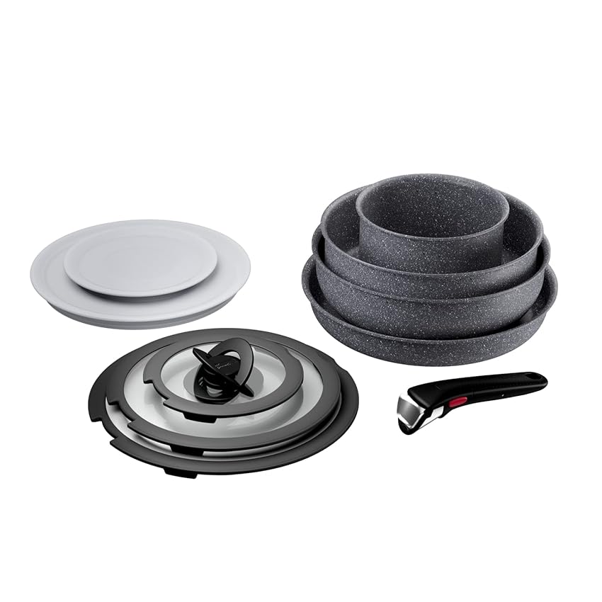 Immagine del prodotto Lagostina Ingenio Mineralis Eco Set Padelle Antiaderenti in Alluminio 100% Riciclato, Adatto all’Induzione, 10 Pezzi, Casseruola 16cm, Padella 28cm, Tegame 24cm, Wok 26cm, 5 Coperchi e Manico